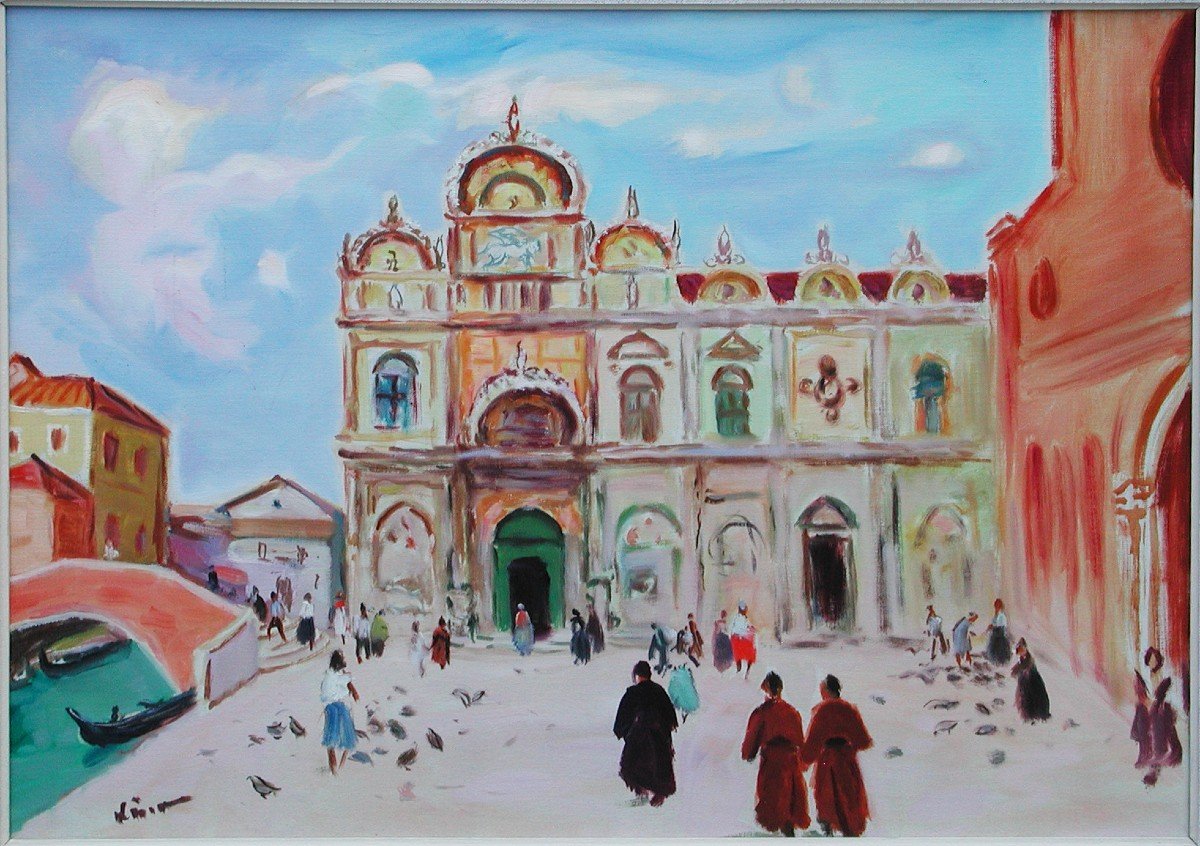 Gustave LINO "Place animée à Venise"  huile sur toile 46x61-photo-4